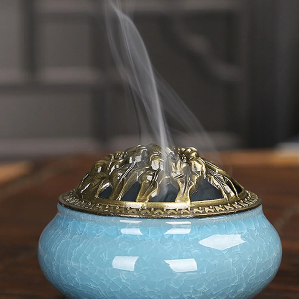 

Vintage Ceramic Incense Burner Premium Aroma Therapy Censer Beautiful Workmanship Portable Size for Study Bedroom Hotel Bathroom