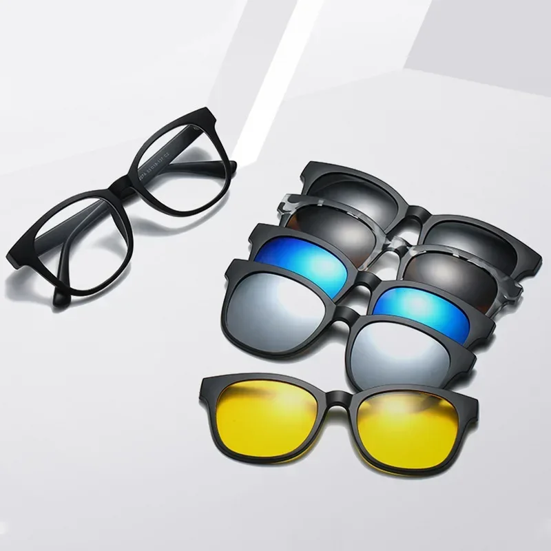 2266A 6 In 1 Spectacle Frame Men Women With 5 PCS Clip On Polarized Sunglasses Magnetic Glasses Male Computer Optical