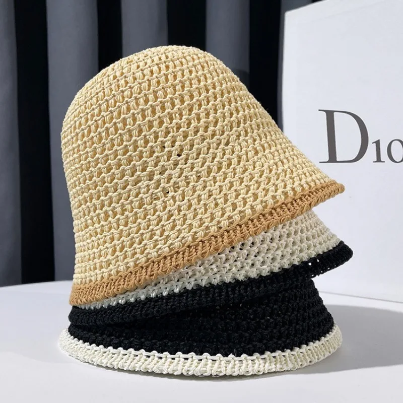 Japanese Instagram Breathable Bucket Hat Women's Summer Leisure Fisherman Hat Literary Hollow Out Basin Hat Beach Panama Caps