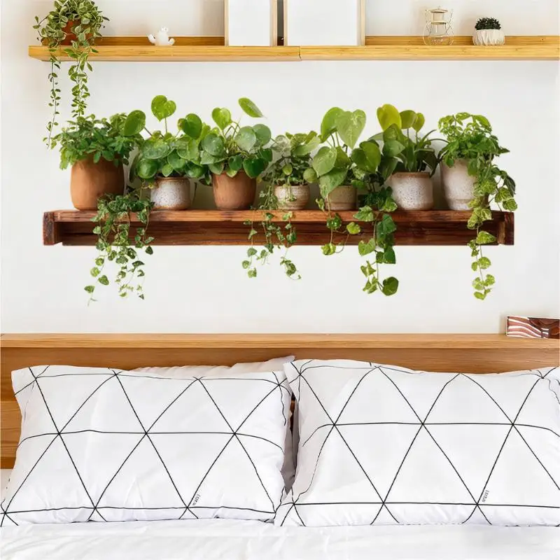 Green Leaves Plant Branch Wall Sticker Peel and Stick Non-Toxic Decal for Dorm Bedroom Living Room Wall Home Decor