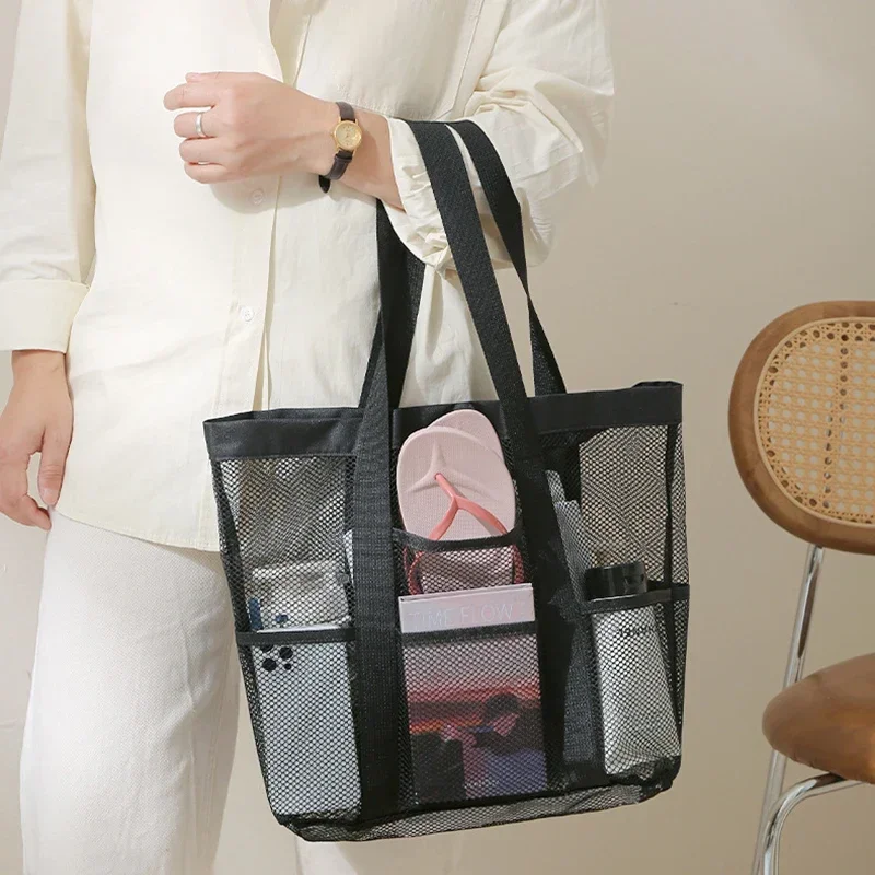 Multifunction Beach Bags Mesh Quick Dry Shower Tote Shower Stand Cosmetic Bag Transparent Bag Portable Swimming Gym Tote Bag