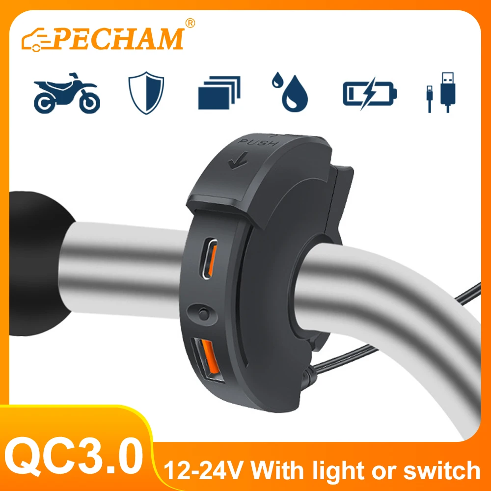 

New Motorcycle QC 3.0 USB Fast Charger Waterproof Socket With Type C Port PD Outlet Mobile 12-24v Chargers Plug For Moto Bike