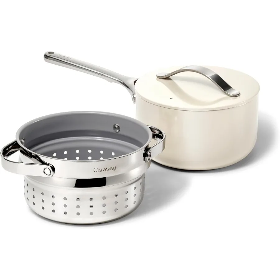 

Керамическая кастрюля для соуса с антипригарным покрытием, 3 кварты, с крышкой и пароваркой. Нетоксичная печь из ПТФЭ и PFOA. Безопасная и совместима со всеми плитами G.