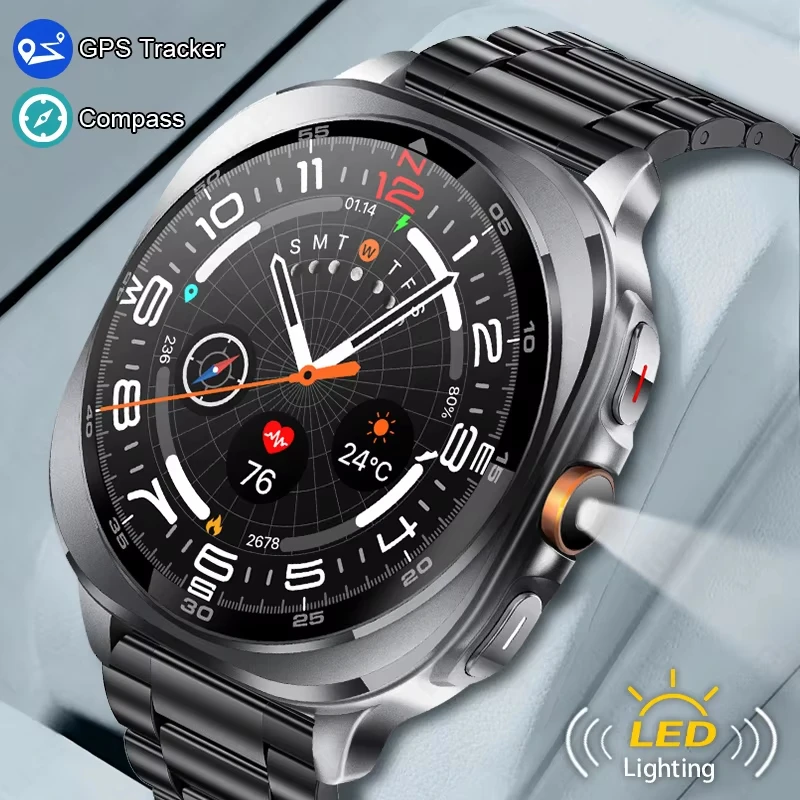

Смарт-часы с GPS, 1,43 дюйма, AMOLED, 3 атм, водонепроницаемый компас, ГЛОНАСС, позиционирование, альтиметр, барометр, военные спортивные умные часы для мужчин, 2025 г.