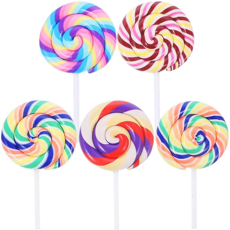 5PCS Clay Lollipops Craft Large Lollipop Props Simulation Lollipop Suckers Party Favors Colorful Lollipop Charm
