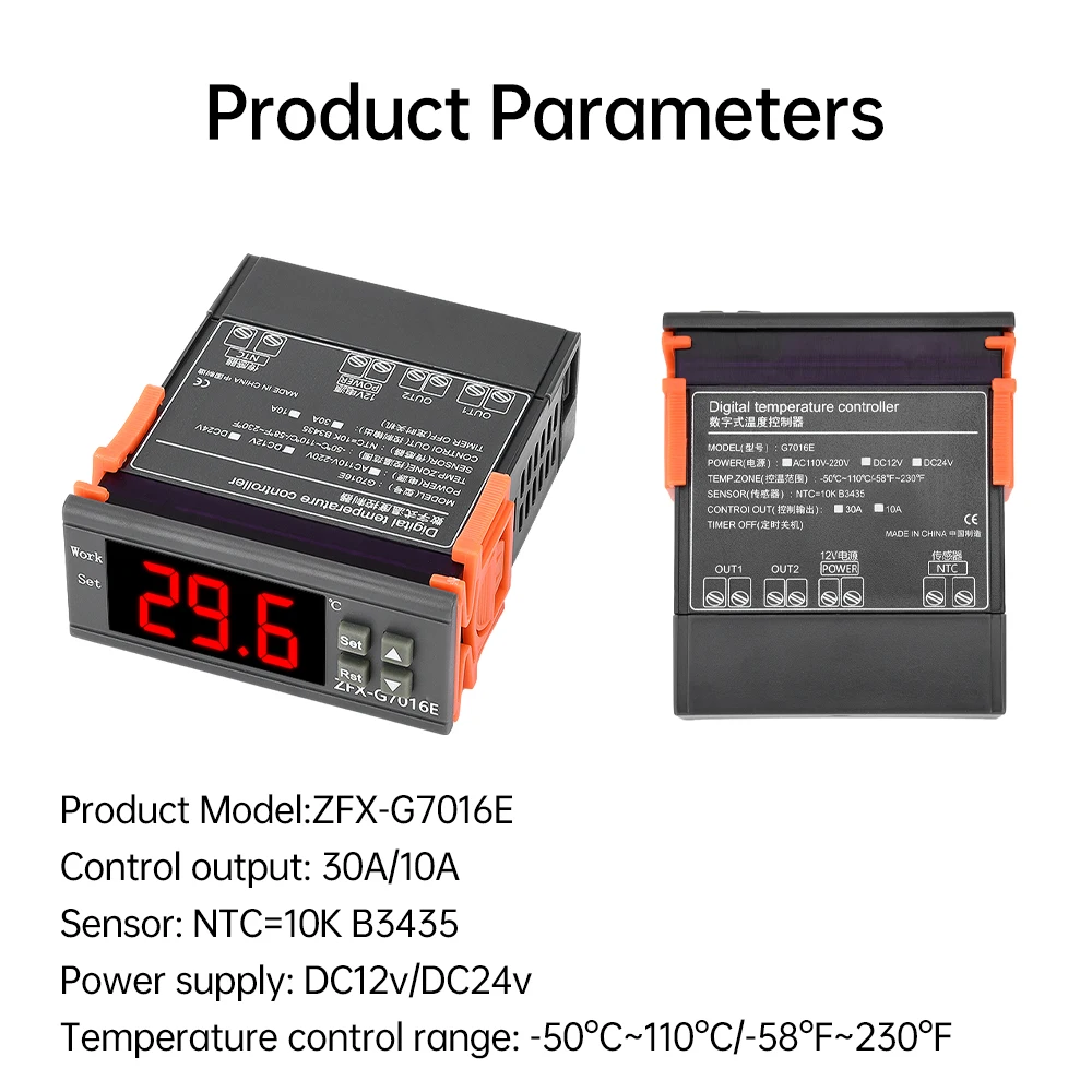 DC12V/24V 10A/30A Relay Output Temperature Controller -50℃~110℃ Intelligent Thermostat Relay Switch High/Low Temperature Alarm