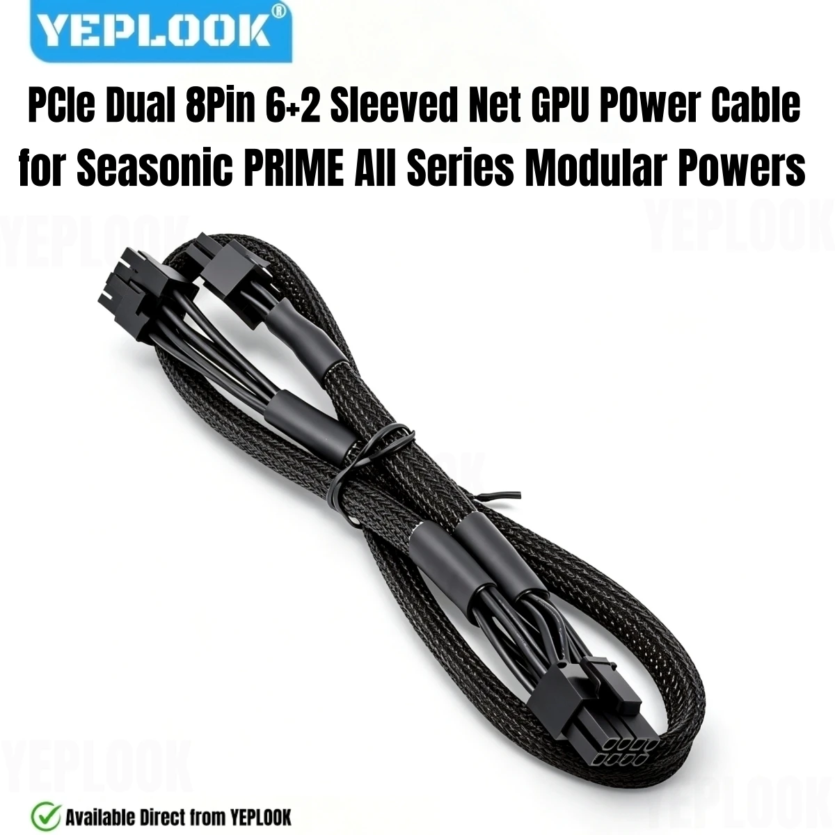 PCIe 2x 8Pin 6+2 Sleeved Net GPU Power Cable for Seasonic PRIME Titanium/Platinum/Gold/SNOWSILENT 1300W, 1000W, 850W, 750W, 650W