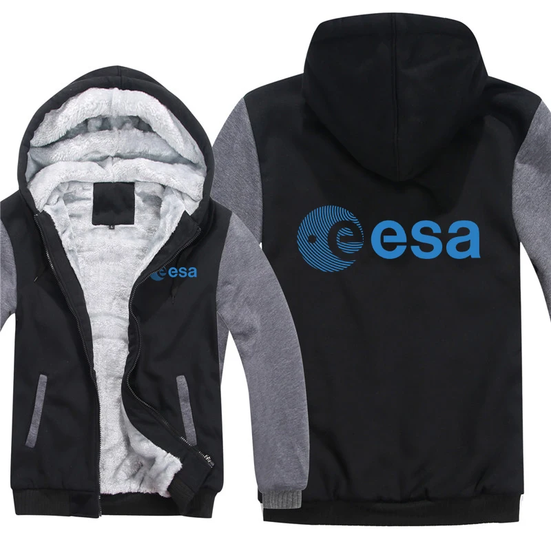 Esa Hoodies Men Coat Winter Warm Fleece Esa European Space Agency Sweatshirts Jacket