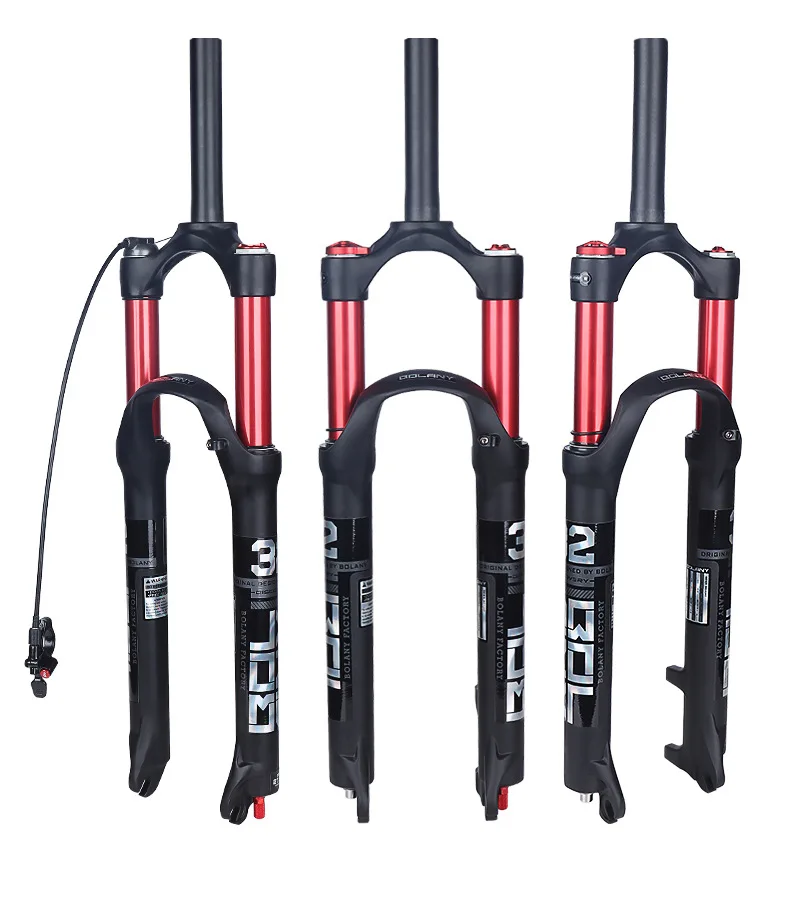 BOLANY MTB Bike Fork Dual Air damping Bicycle Front Suspension Straight Tube 26 27.5 29 inch Magnesium Alloy Quick Release 100mm