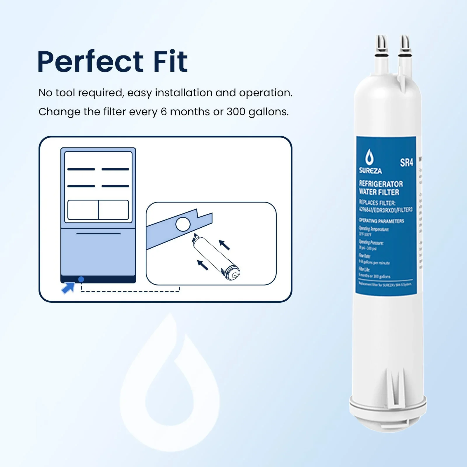 Replace EDR3RXD1 Water Filter Compatible with EveryDrop Filter 3 Whirlpool 4396841 4396710 Kenmore 9030,46-9083 by SUREZA,1-5Pcs