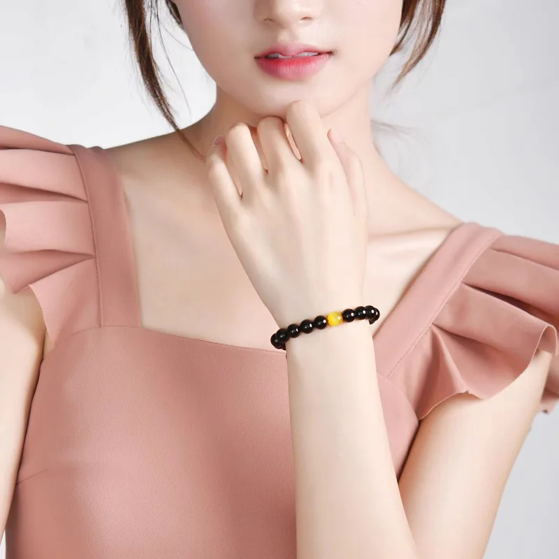 Natural Black Gold Obsidian Eye Zodiac Year Tiger Clear Stone Loose String Beads Crystal Bracelet For Men And Women HandString