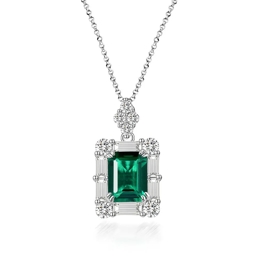 

2025 New 2ct Zambian Color Cultivated Emerald 7 * 9 Necklace European and American Collarbone Chain 40+5