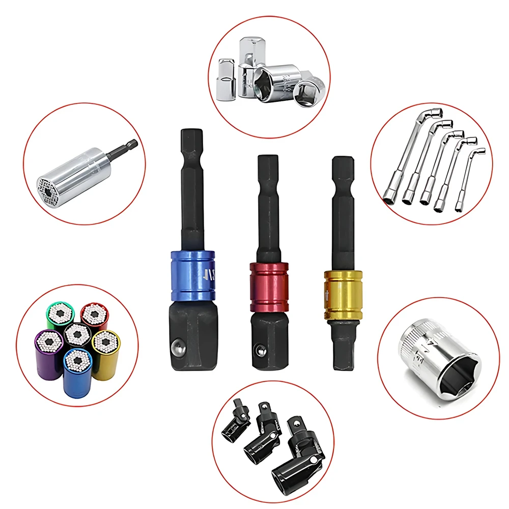 3 Pcs Drill Socket Adapter Impact Drill Extension Drill Bits Bar Socket Adapter 1/4 3/8 1/2 Size Driver Wrench Sleeve Extension