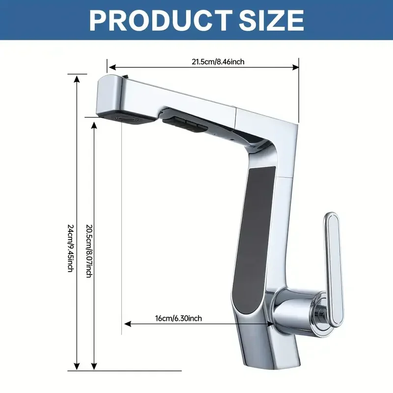 LED Digital Display Basin Faucet 3 Patterns Pull-Out Faucet Bathroom Hot and Cold Water Faucet Kitchen Sink Faucet