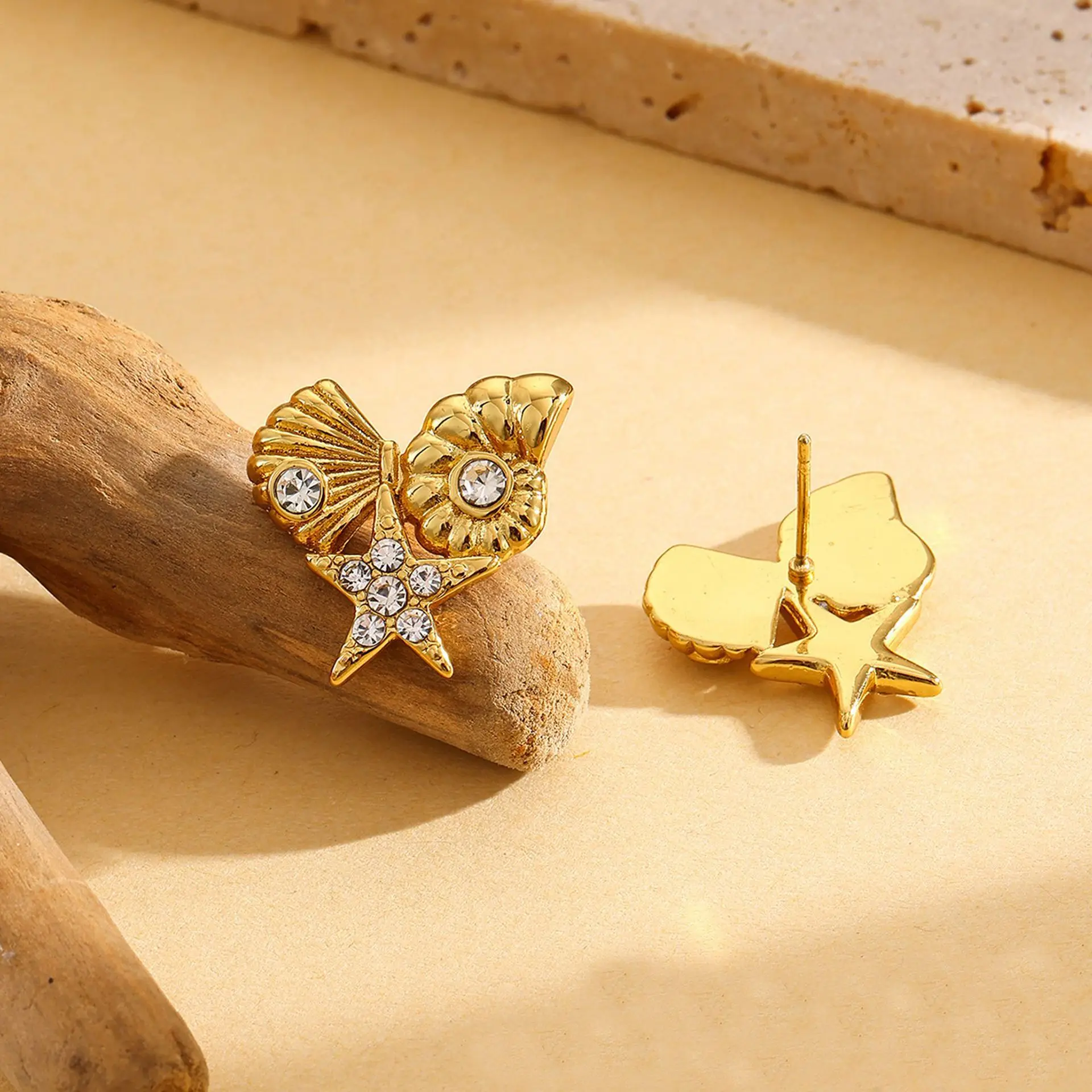 EILIECK 316L Stainless Steel Starfish Shell Zircon Stud Earrings For Women Fashion Waterproof Ear Jewelry Girls Gift Bijoux