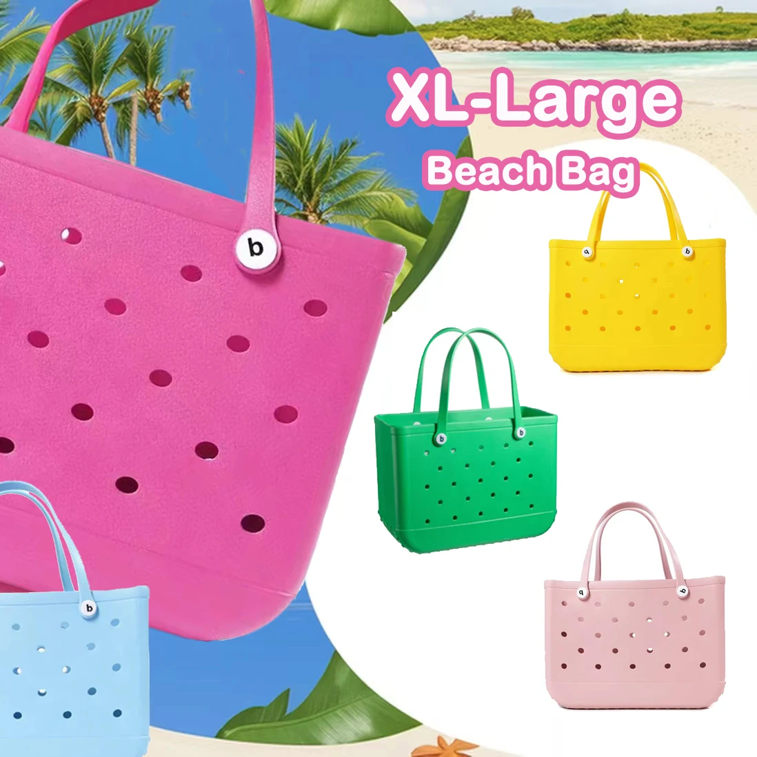 

Summer Beach Bag XL-Large Capacity Bogg Tote Bags for Mommy EVA Portable Travel Bags Waterproof Sandproof Boggs Bag Handbag