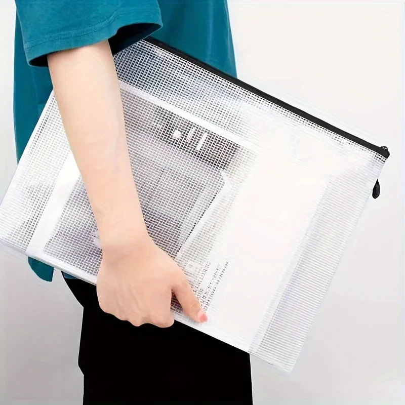 5pcs A3/A4 Waterproof PVC Art Storage Bag with Zipper, Extra Large Capacity Data and Drawing Organizer with Color Grid Design