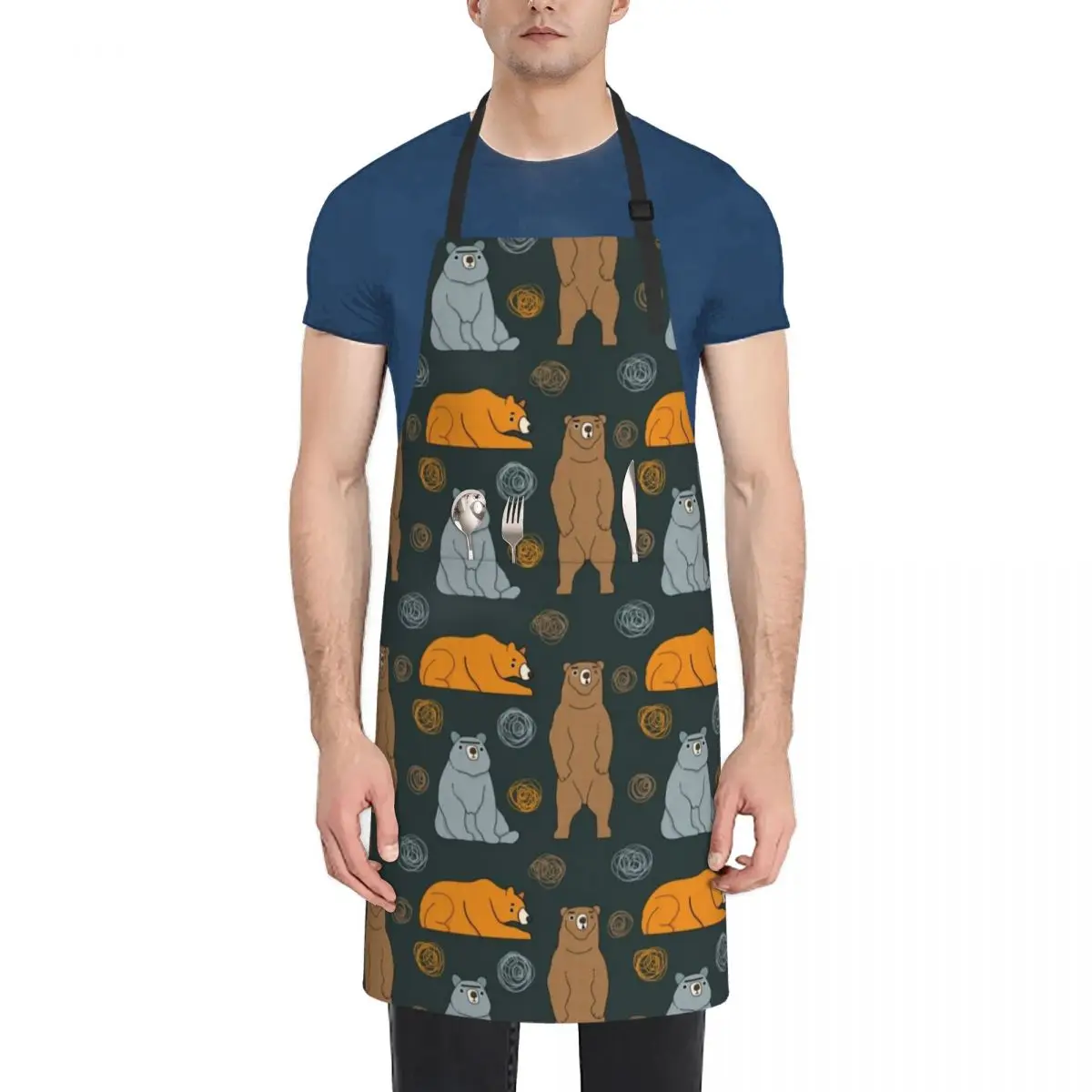 Grizzly Bear #3 - Green and Brown Animal Illustration Pattern Apron kitchen clothes for men work ladies Apron