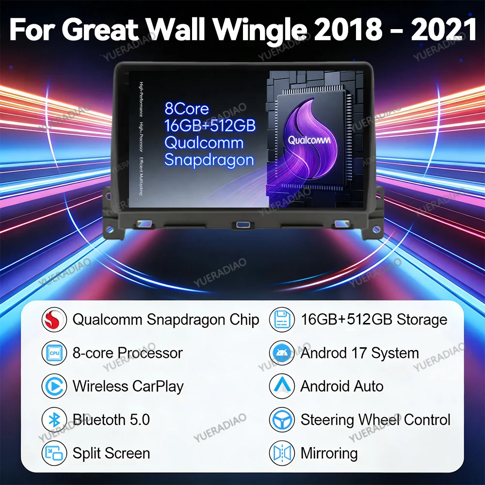 Android 17 Car Radio For Great Wall Wingle 7 2018 - 2021 Multimedia Stereo Video Player Bluetooth Car Radios Backup Camera DVD