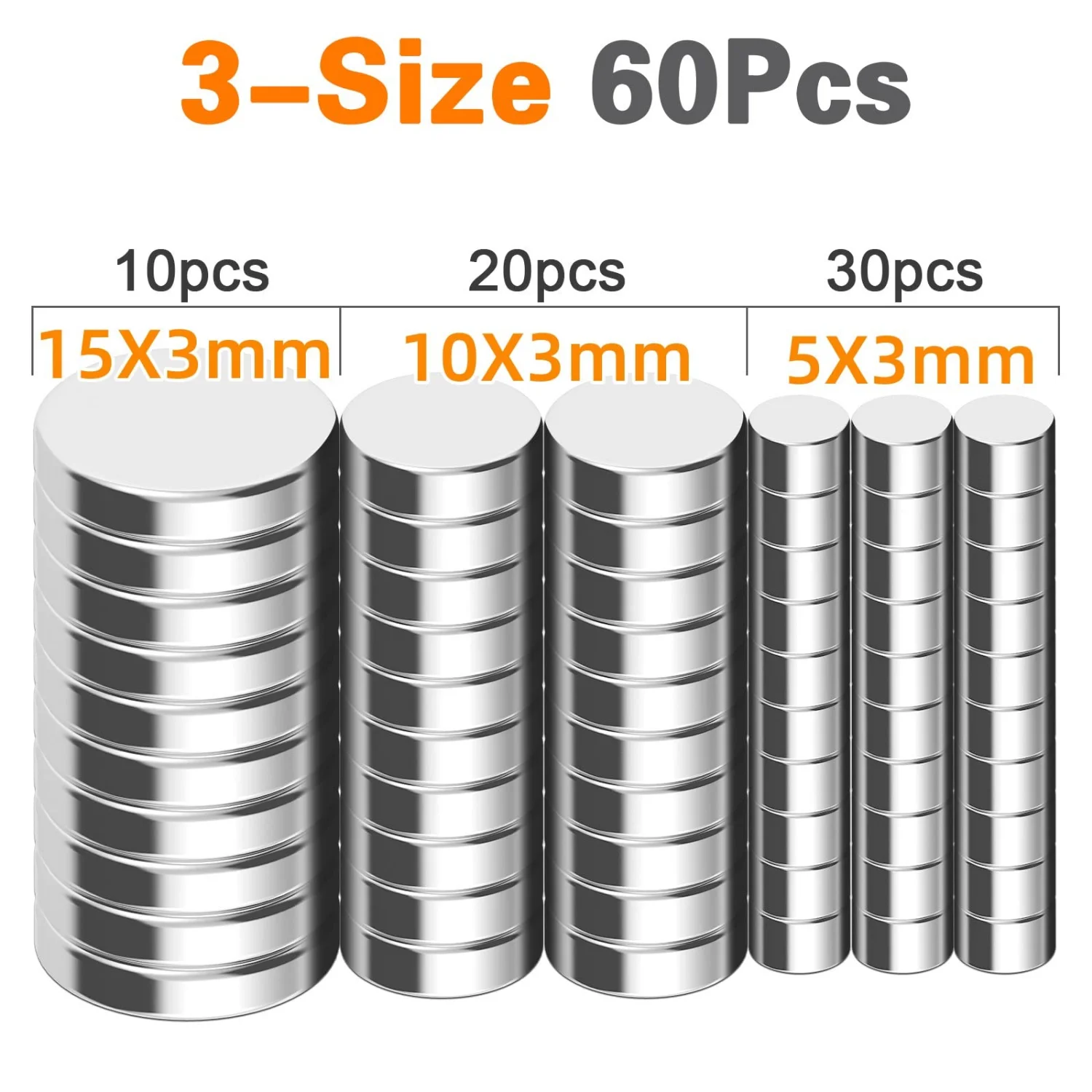 60 Pack Extra Strong Magnets 3 Sizes Round Magnets Neodymium Magnet NdFeB Round Super Powerful Strong Permanent Magnetic imanes