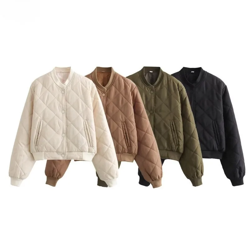 

Comfortable Casual Puffer Jacket Women Simple Classic Quilted Button Cropped Coats Fall Winter Warm Chic Bomber Jacket for women