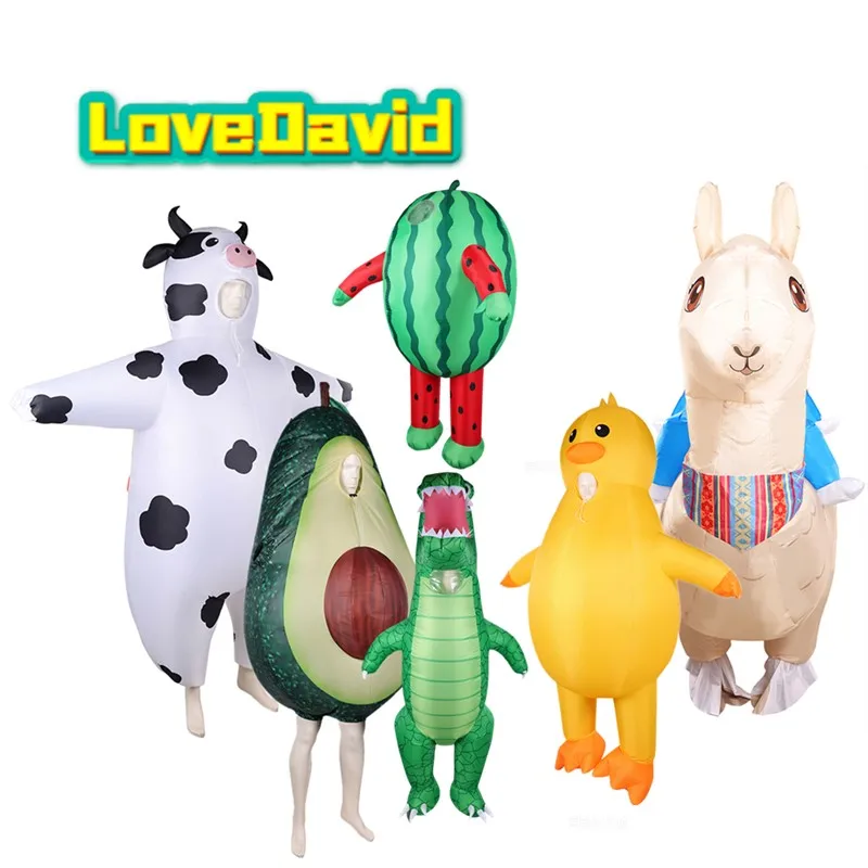 Disfraz Inflable de Vaca de Dibujos Animados, Disfraz de Alpaca para Adultos, Disfraz de Pato Inflable para Halloween, Carnaval y Fiestas