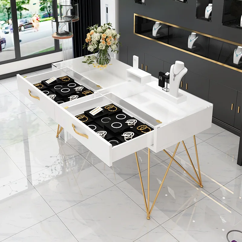 custom.High-end Glass Modern Jewelry Drawer Counter Cabinets Storage Glasses Watch Jewelry showcase Display with Light