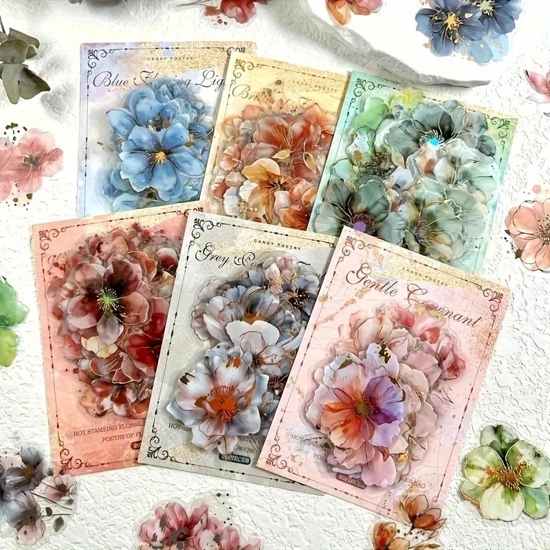 A Pack Of 20 Sheets Of Vintage Flower Gorgeous Flower Letter Materials DIY Decoration Collage Base Scrapbook PET Stickers