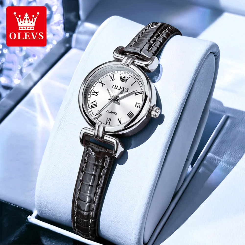 

OLEVS оригинальные роскошные брендовые классические часы для женщин с легко читаемыми римскими цифрами, женские кварцевые кожаные часы, водонепроницаемые 5645