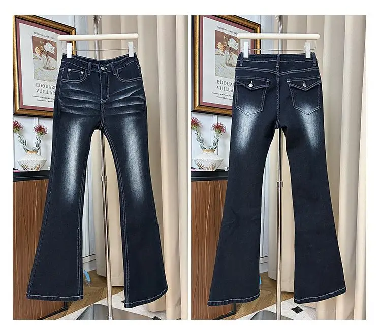 Women's Sexy Low Waist Side Padded Hip-enhancing Slim Flared Jeans Lady Streetwear Skinny Full Length Jeans