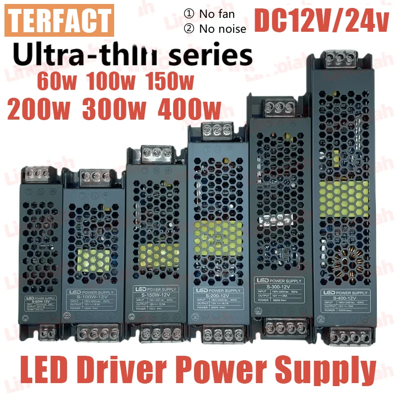 

Lighting Transformer DC 12V/24V Power Supply Adapter 5A 12A Ultra thin LED Strip Switch Driver Lamp 60W 100W 150W 200W 300W 400W