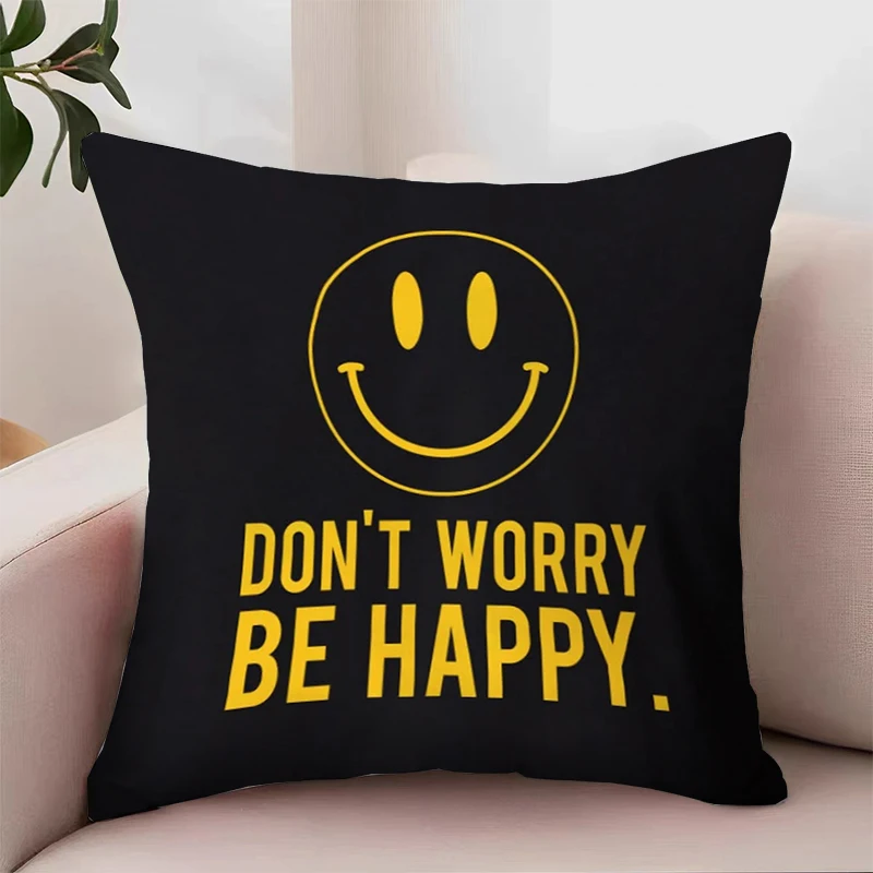 

Cushion Covers for Decorative Cushions Be Happy Face Pillow Cases Decorative Cushion Cover 50x50 Home Decoration Bed Pillowcases