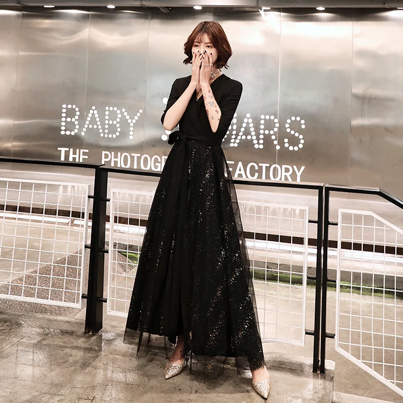 

Элегантное длинное черное вечернее платье для женщин, повседневная одежда, костюм для выступлений, для ведущих на ежегодных собраниях, осень-зима, подходит для различных мероприятий.