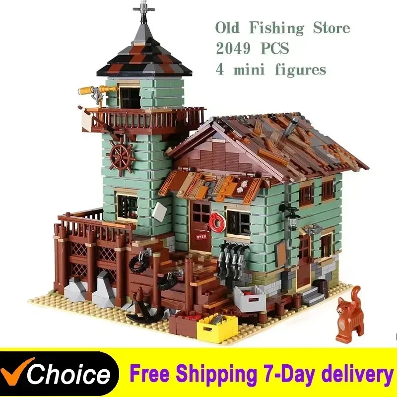 Creative Harbour Restaurant Fisherman's Cabin Old Fishing Store Building Blocks MOC Construction Bricks Toys Gift For Kids