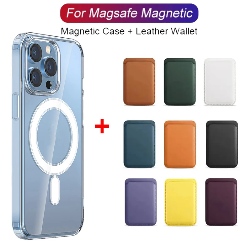 Original 2 in 1 For Magsafe Magnetic Clear Phone Cases For iPhone 15 14 13 12 11 Pro Max XR XS Max Leather Wallet Accessories