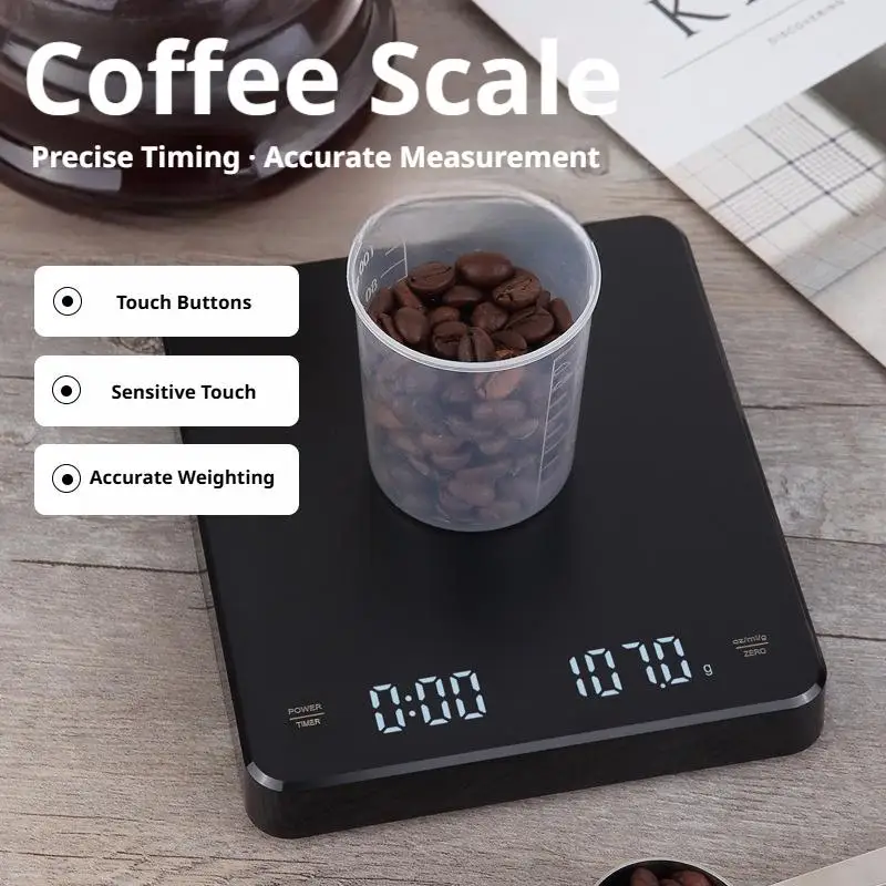 USB Rechargeable Digital Espresso Scale with Timer LED Screen, 3kg 0.1g Precision Kitchen Scale Support g oz ml Unit Conversion