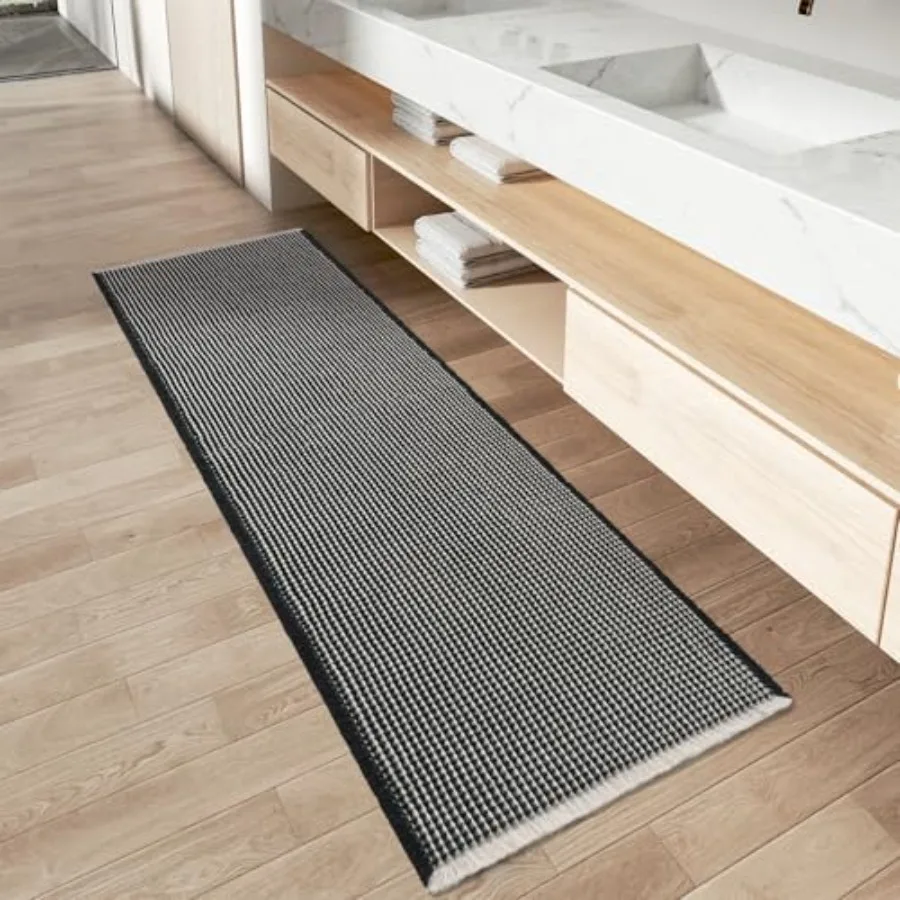 

AMOAMI Upgraded Waffle Runner Rug Super Absorbent Non Slip Bath Mats for Bathroom Machine Washable Bathroom Runner Rug with Tas