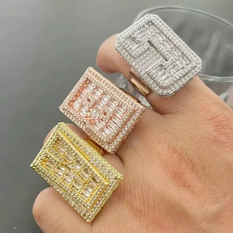 

Adjustable Size Letters Rings Customized Name Ring Zirconia with Copper Hip Hop Jewelry for Women and Men