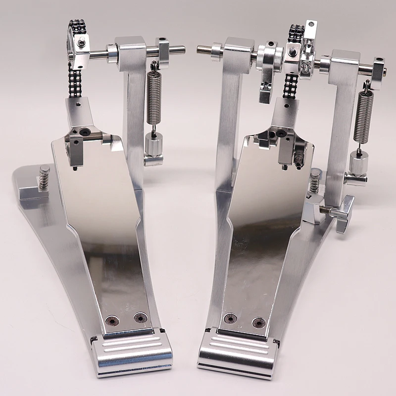 New Arrival Mirror Surface Drum Pedal Aluminium Alloy Double Pedal Silver High Quality with Small Flaw Can Add Customized Logo