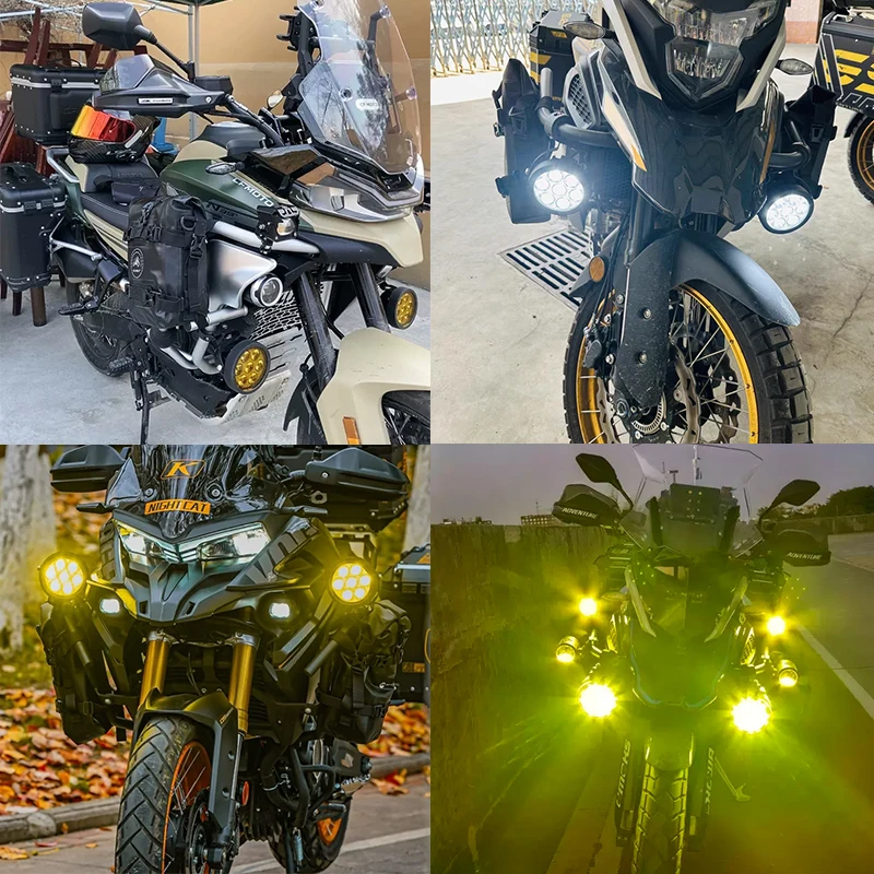 Round 7LED Beads Spotlights Switch Wire Harness Motorcycle Fog Lights For BMW R1200GS F800GS F700GS F650 K1600 Auxiliary Lamp