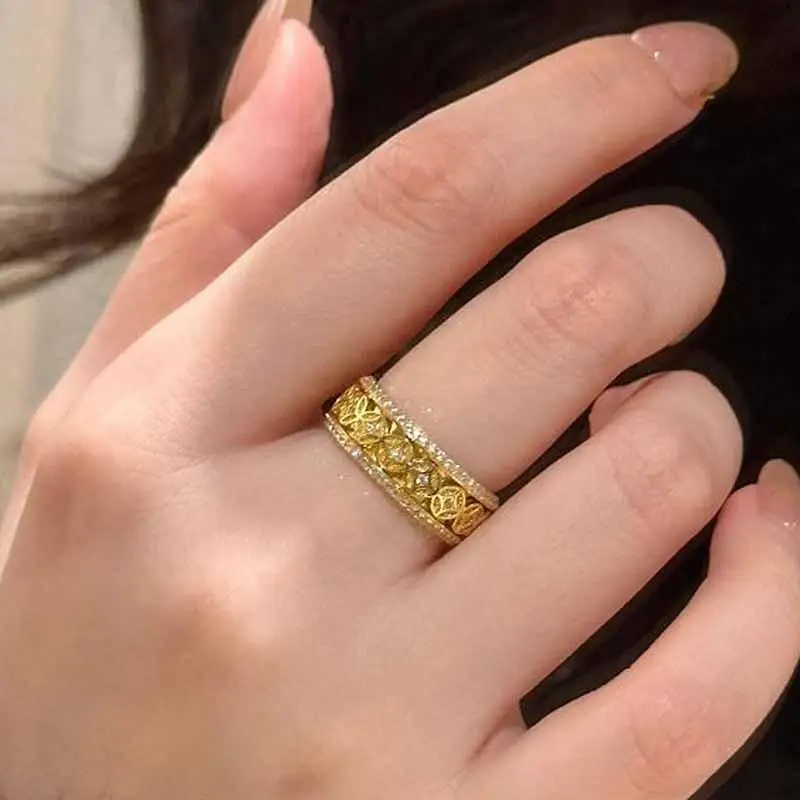Vintage new in Chinese style full diamond copper coin rings for women light luxury exquisite ring charming party jewelry