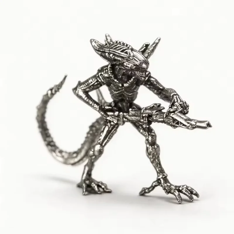 Handmade White Brass Sci‑Fi Monster Warrior Mini Figurine Model Tabletop Game Car Ornament Desktop Decor Boy Collectible Gift