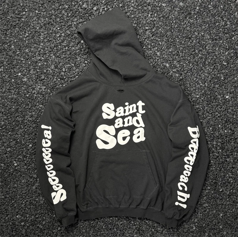 

Washed Saint Michael and Sea Foam Printing Hoodies Men Women High Quality Hooded Sweatshirts