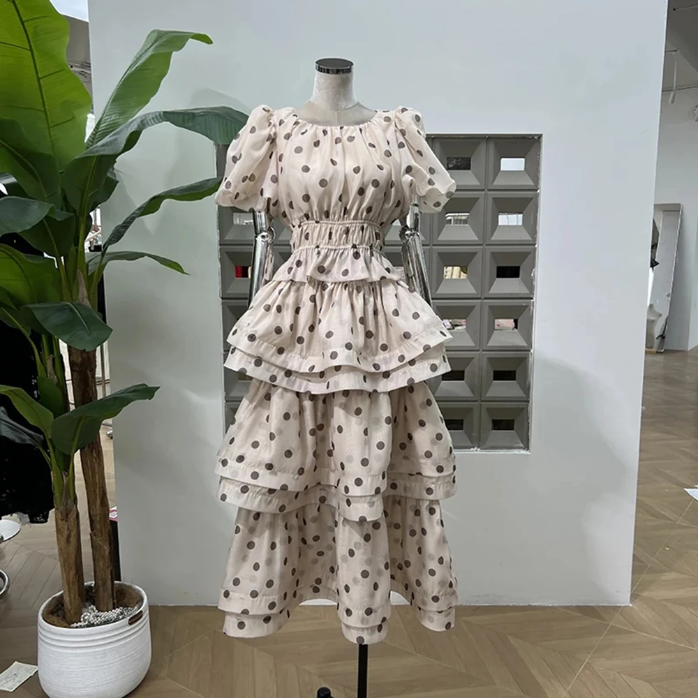 TWOTWINSTY – ensemble deux pièces à pois pour femmes, col rond, manches courtes, taille haute, jupe de tempérament