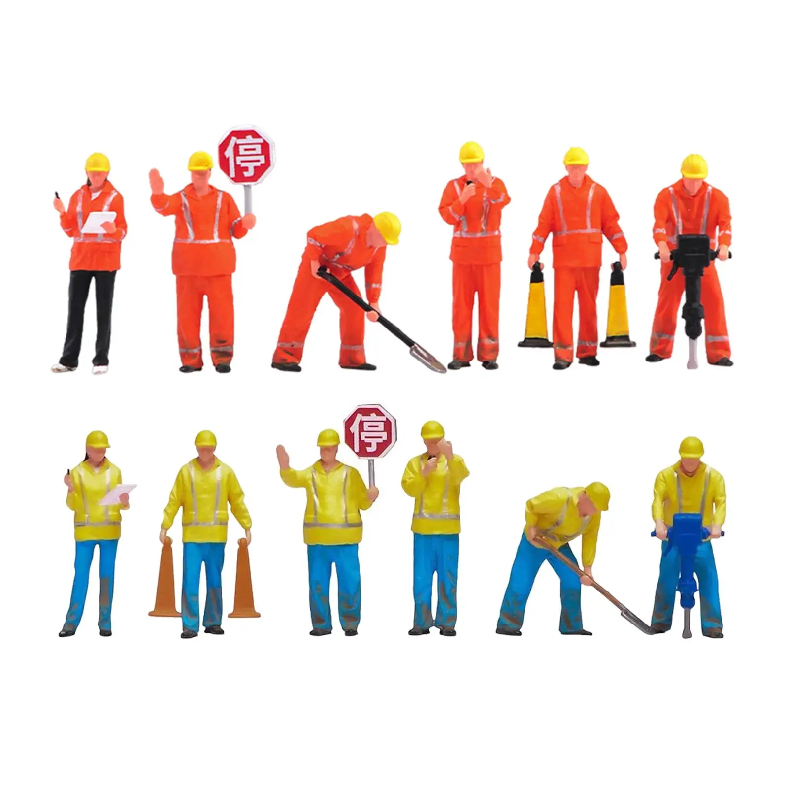 6x Miniature Figures Model, 1/64 Construction Building Workers ,Simulation