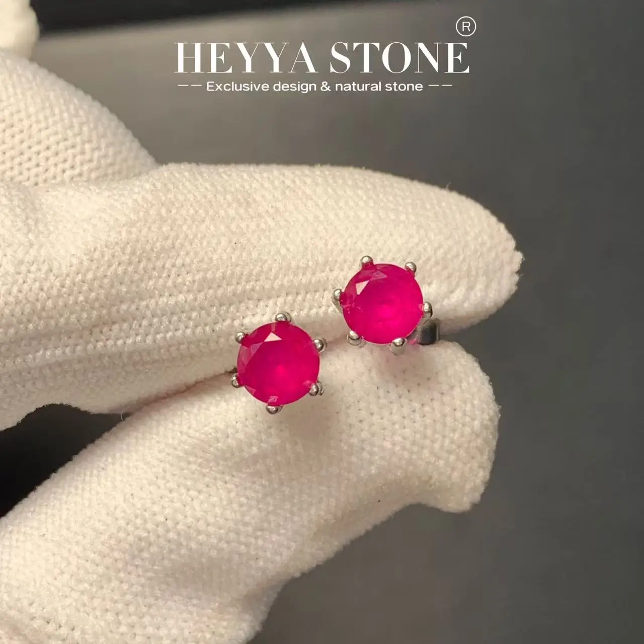 HEYYA STONE  Natural Ruby Stud Earrings For Women stainless steel Simple Fine Jewelry Stone Gemstone Classic Style