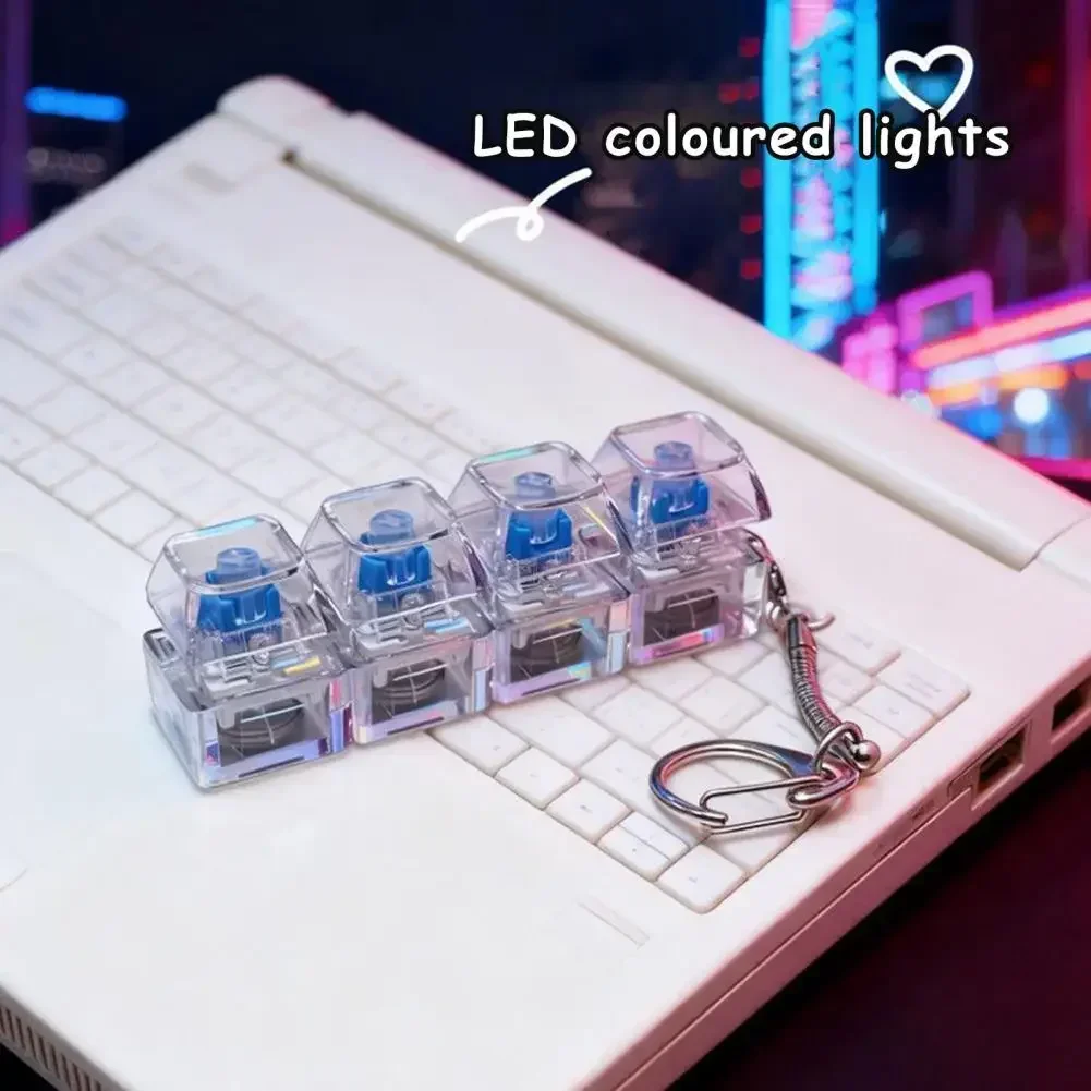 4 Keys Luminous Keyboard Keychain Toy Gift Stress Relief Fidget LED Keyboard Decompression Backpack Keyring   JJ1425