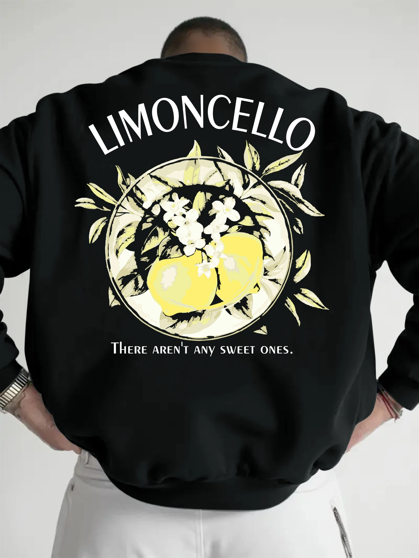 Men Limoncello Lemon Graphic Sweatshirt Vintage Botanical Floral Print Crewneck Aesthetic Quote Oversized Streetwear Pullover