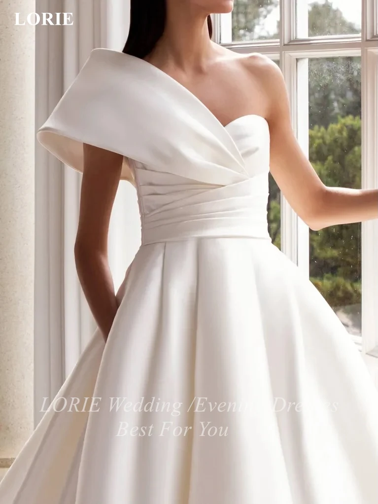 

LORIE Simple Satin Wedding Dresses Pleated One-Shoulder Sleeveless Bridal Gown Backless A-Line Vestido De Novia Customized