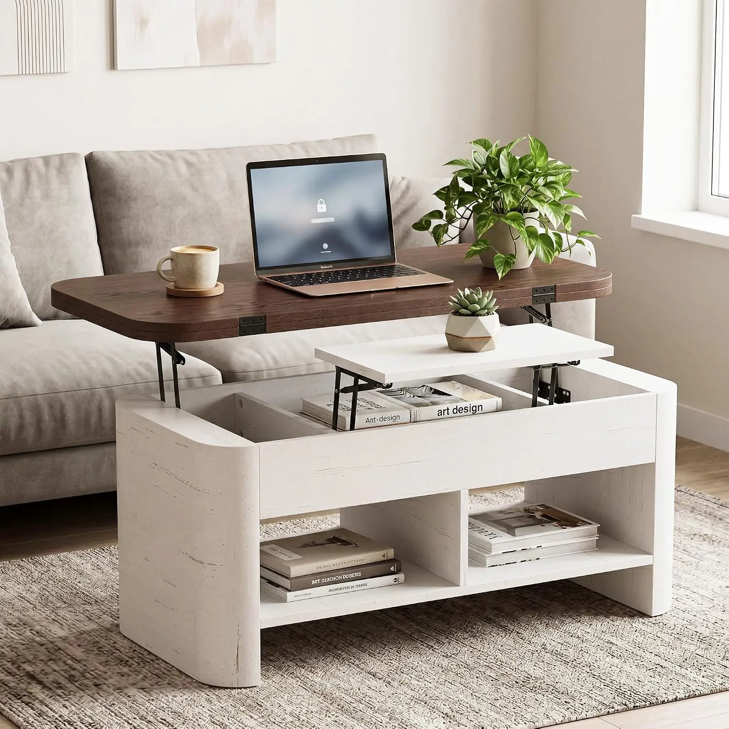 Lift Top Coffee Table with Storage Shelf & Hidden Compartment for Small Space Living Room Easy Assembly 37.5